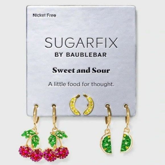 NWT SUGARFIX by BaubleBar "Sweet & Sour", 3 Pairs of Earrings, Nickel Free - Picture 2 of 2